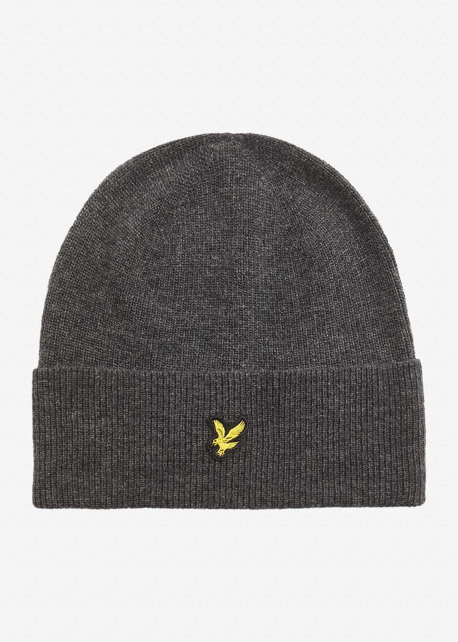 Lambswool blend ribbed beanie - charcoal marl