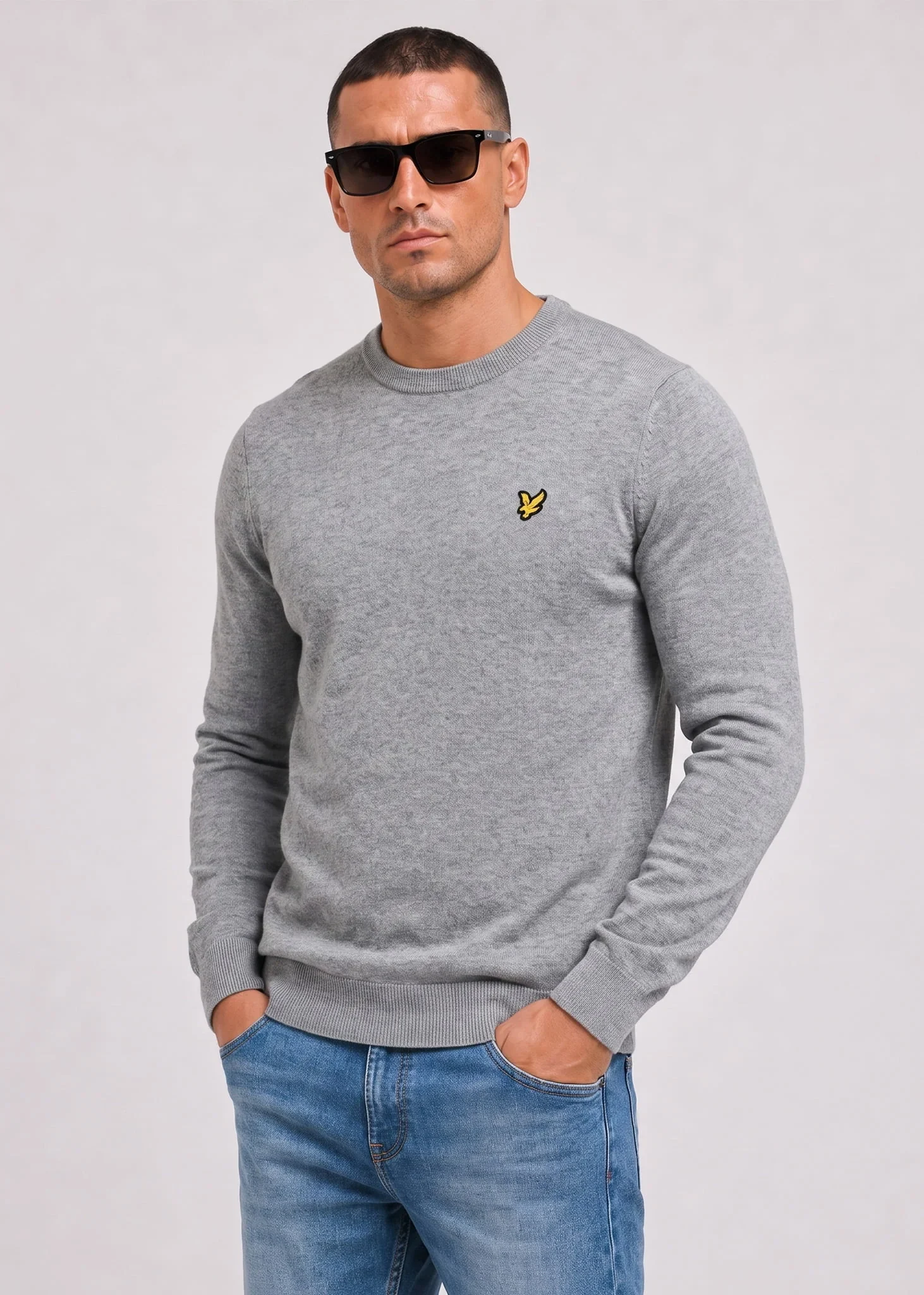 Cotton merino crew neck jumper - mid grey marl
