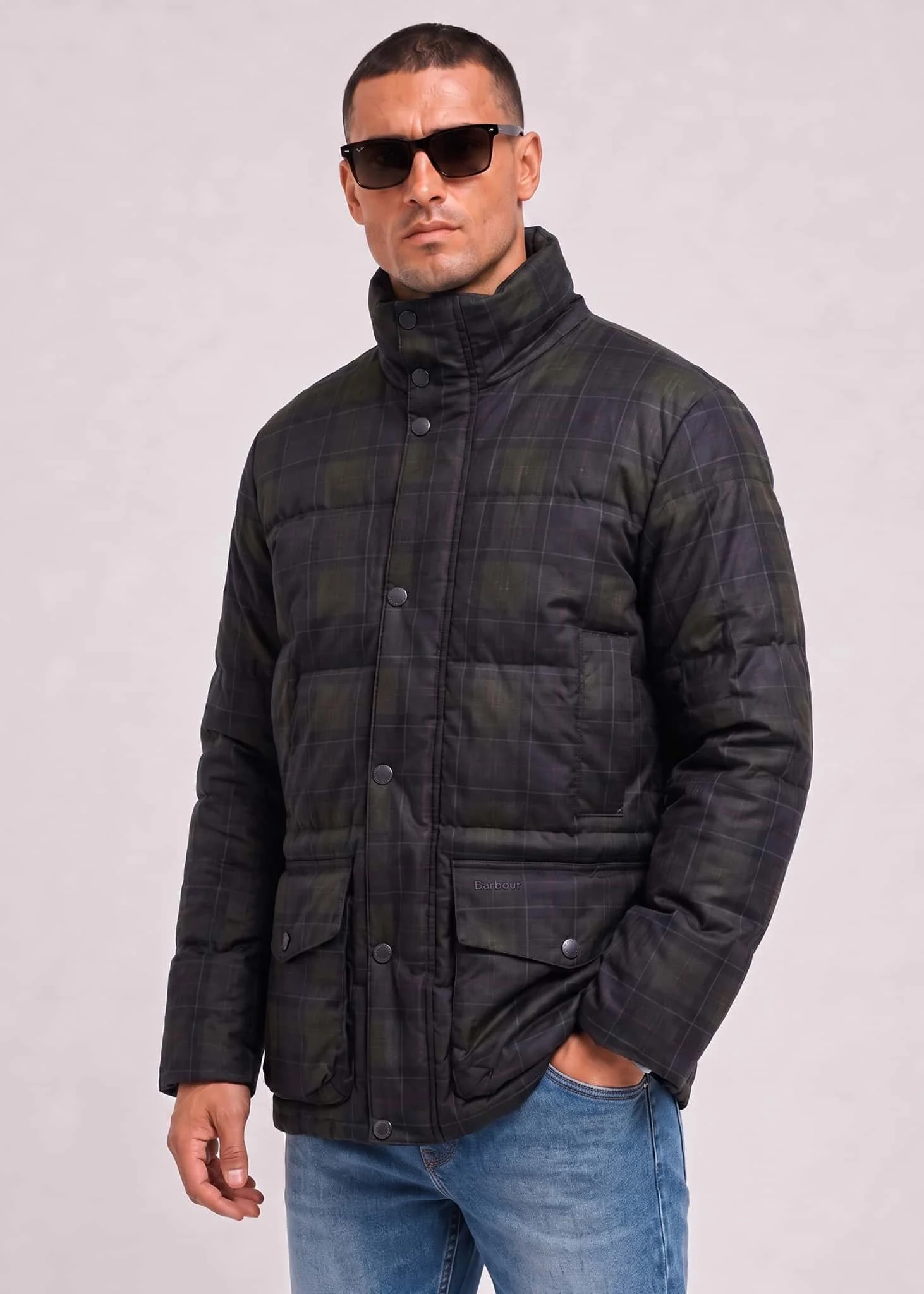 Barbour lonnen tartan puffer jacket - shadow classic tartan