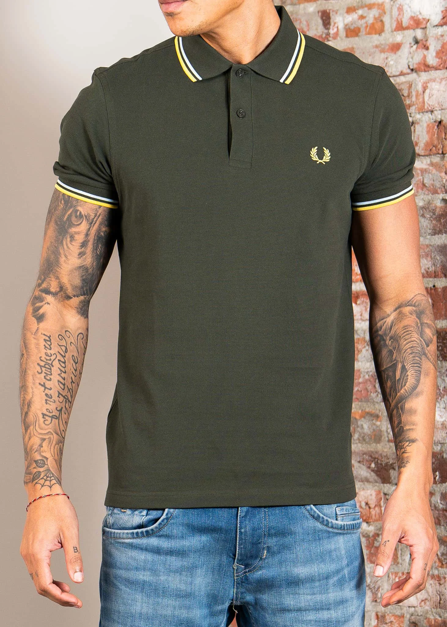 Twin tipped fred perry shirt - hunting green light ice lenom barley
