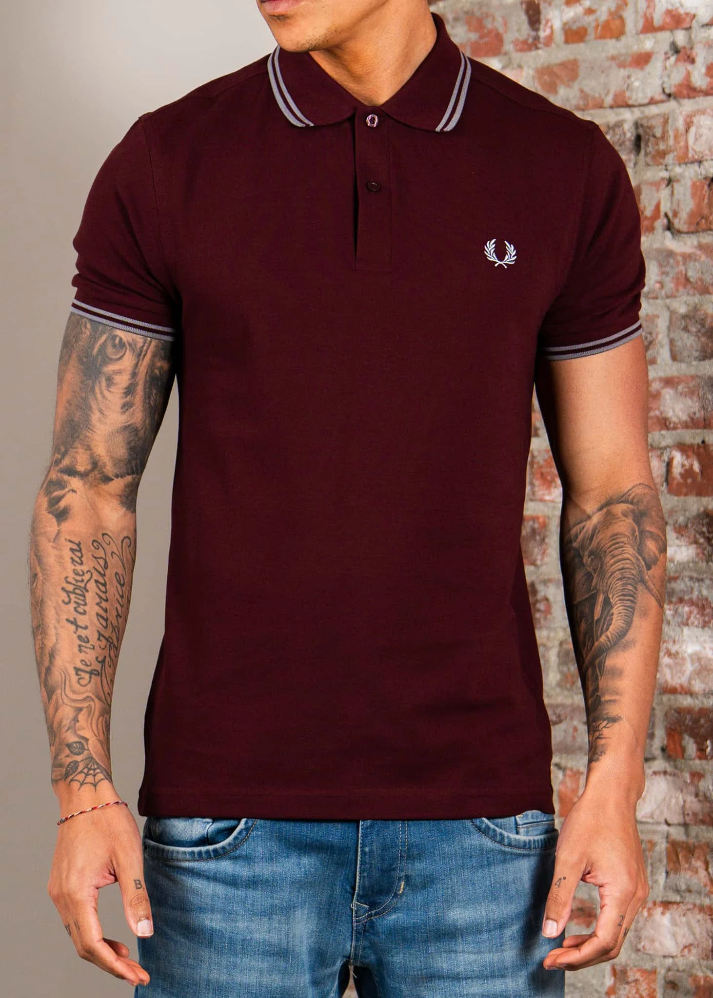Twin tipped fred perry shirt - oxblood stockport blue