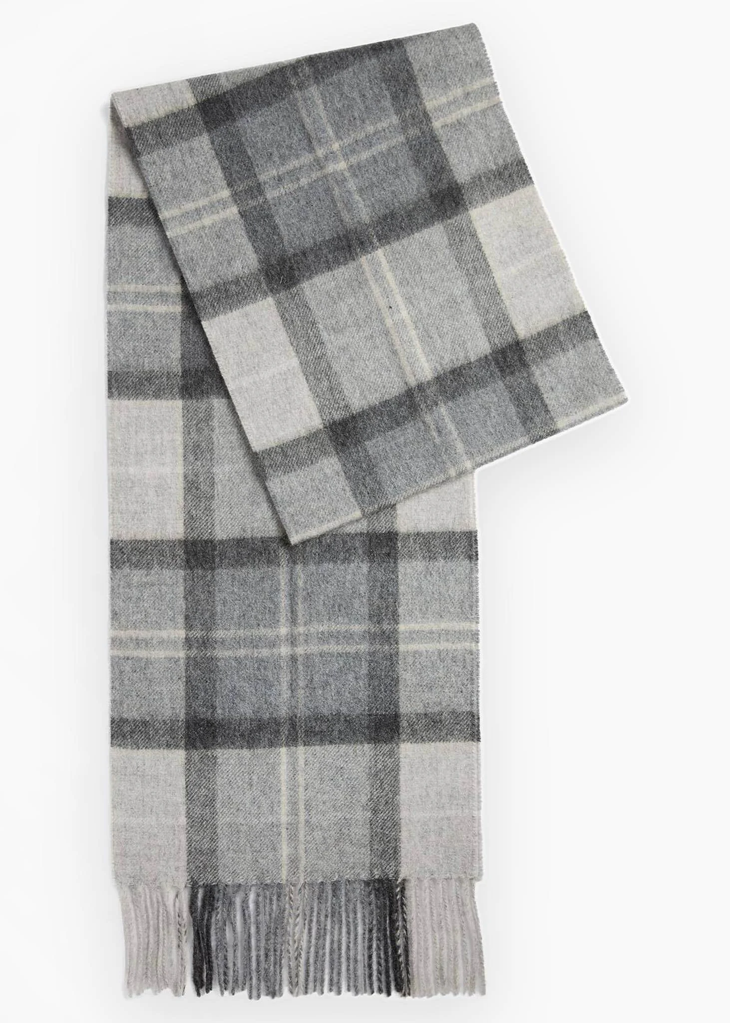 Barbour mineral tartan wool cashmere scarf - ice granite
