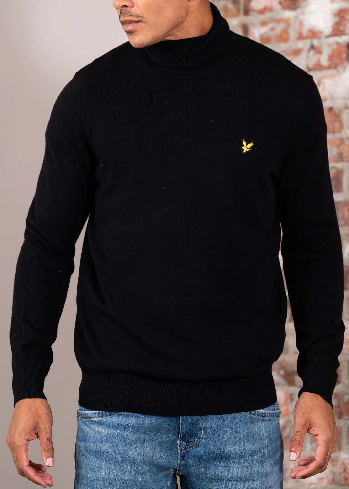 Cotton merino turtleneck jumper - jet black