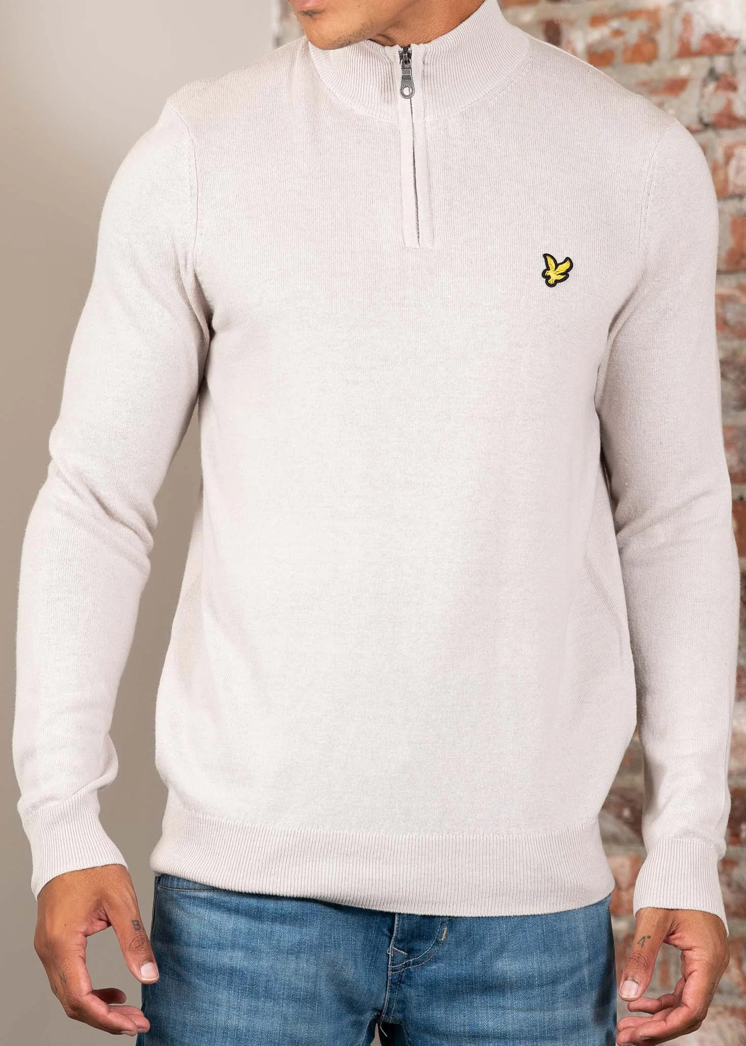 Cotton merino quarter zip jumper - cove