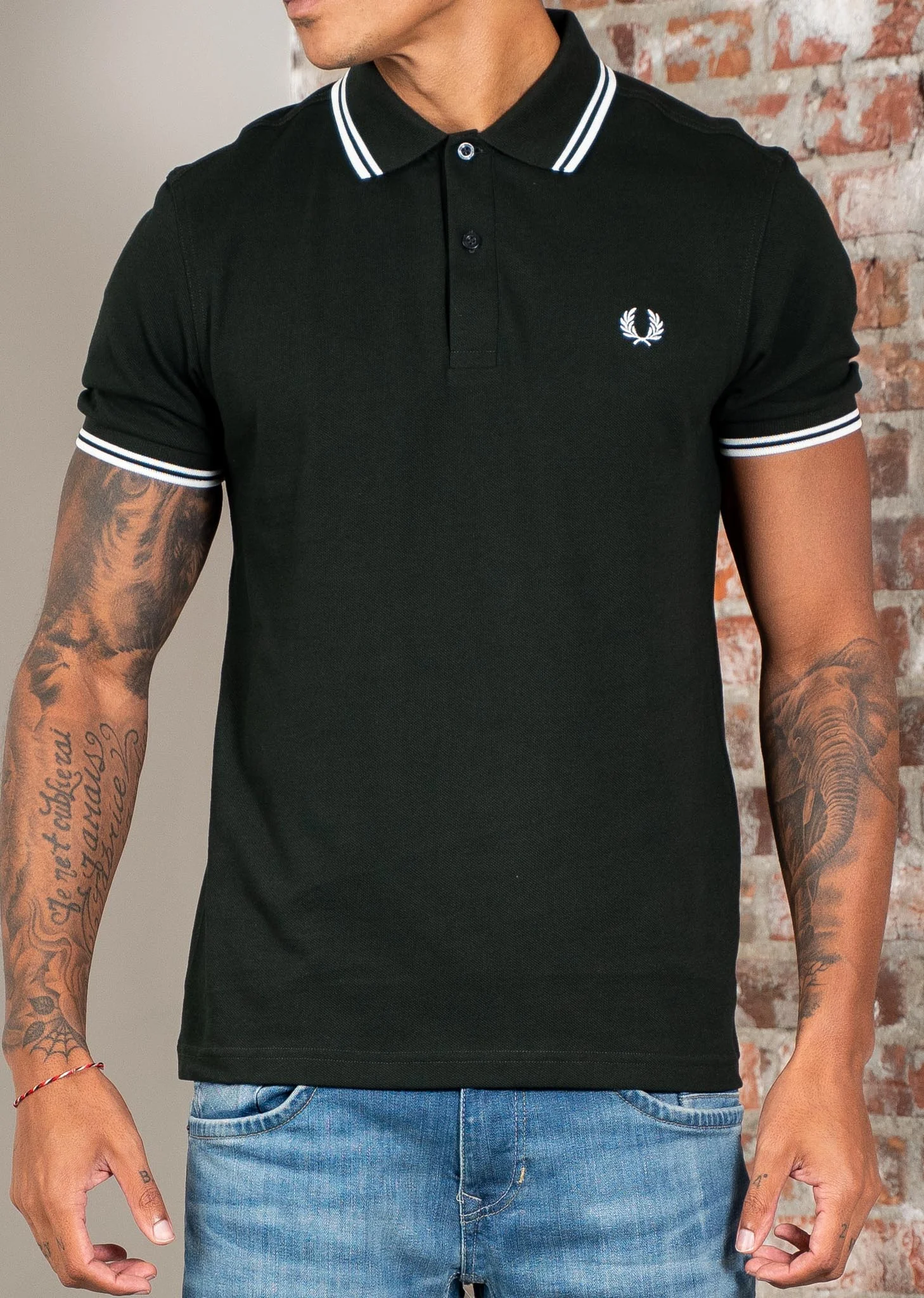 Twin tipped fred perry shirt - night green snow white snow white