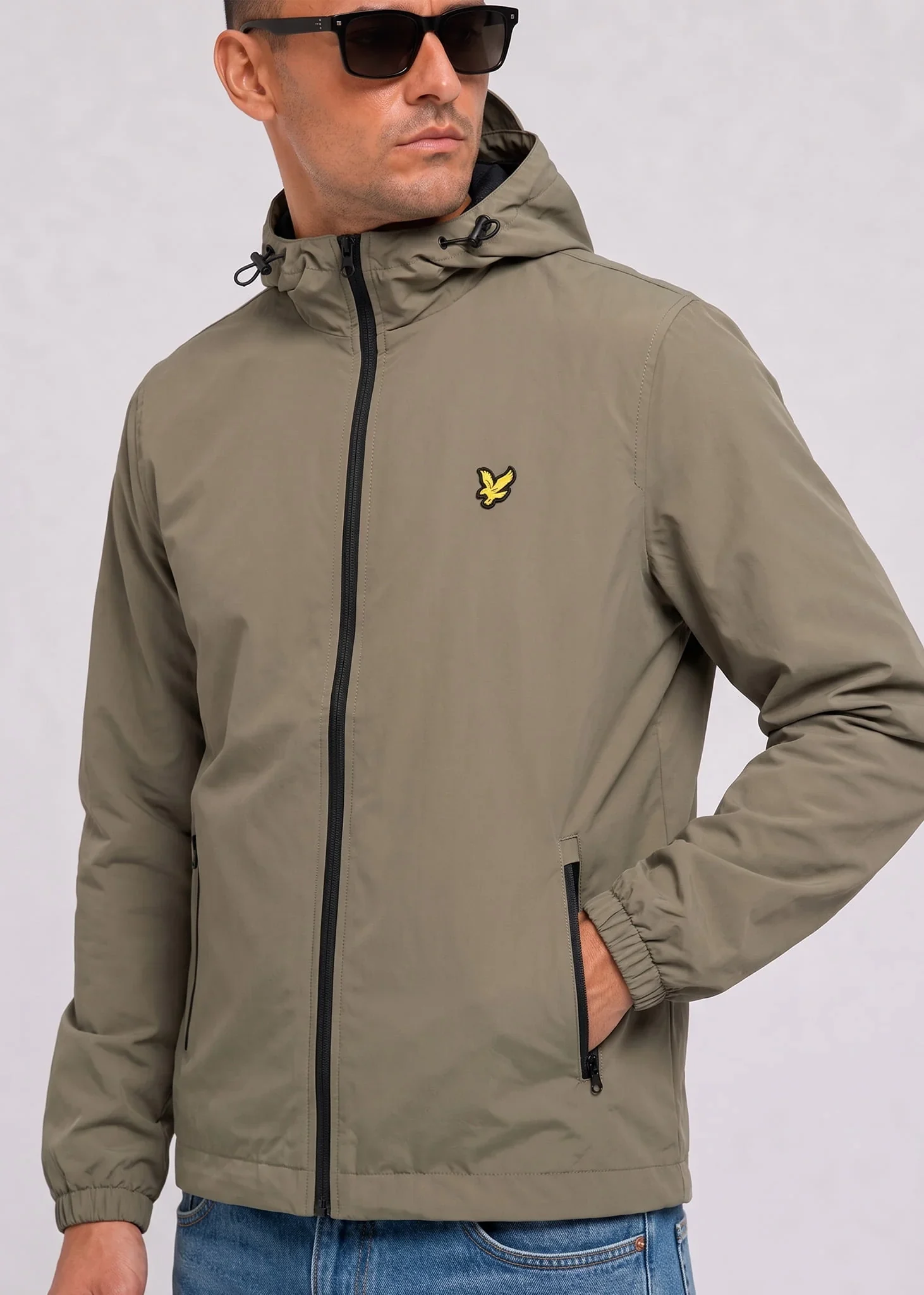 Contrast zip through hooded jacket - khaki ash jet black
