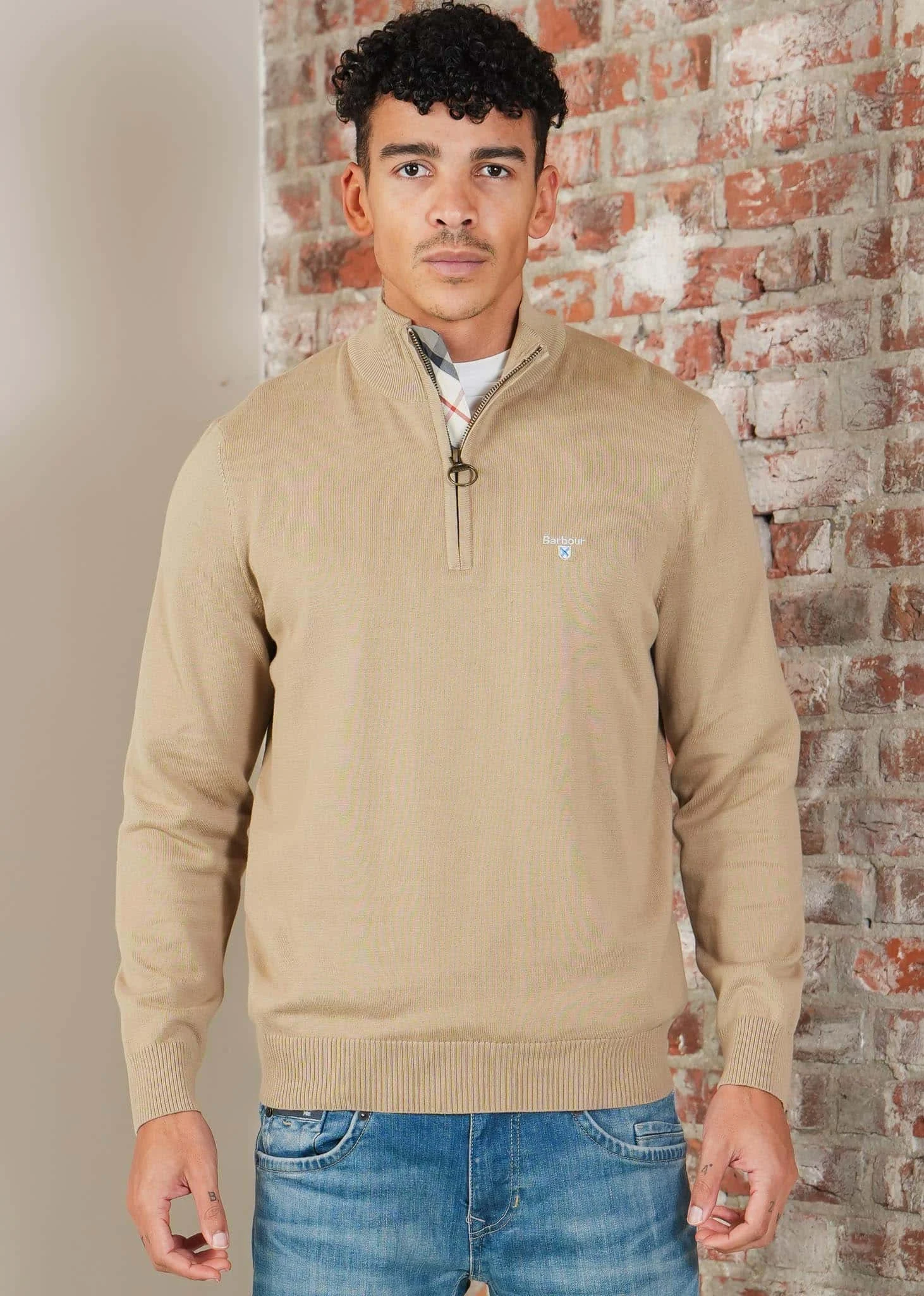 Barbour lingwood compact cotton half zip sweater - washed stone