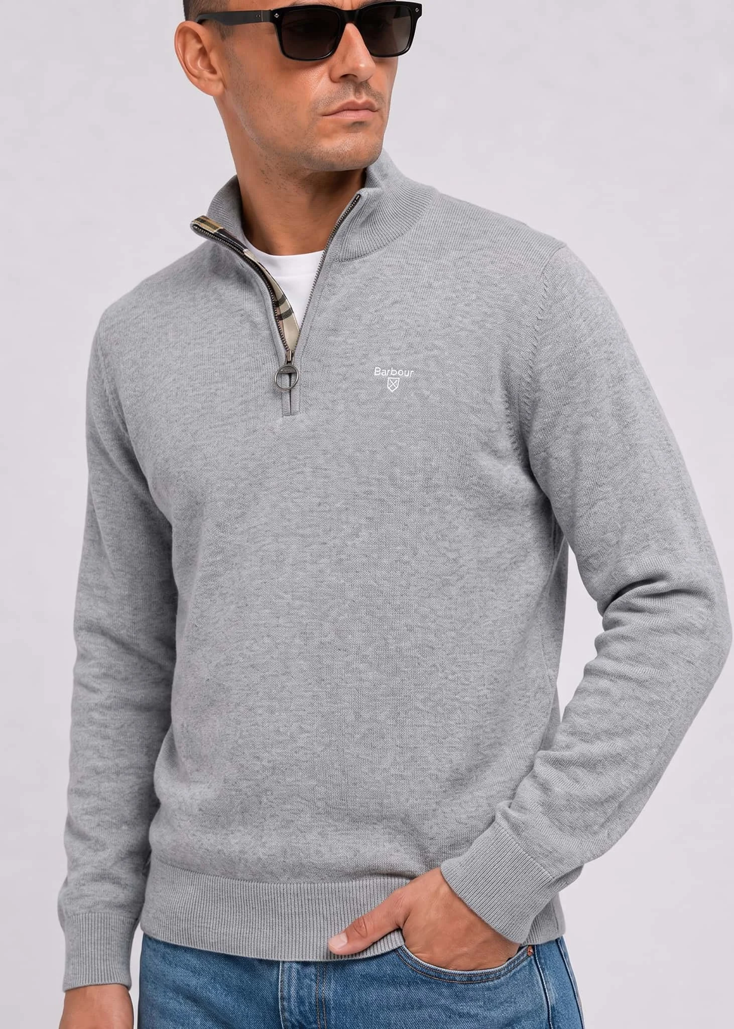 Barbour cotton half zip knitted jumper - grey marl