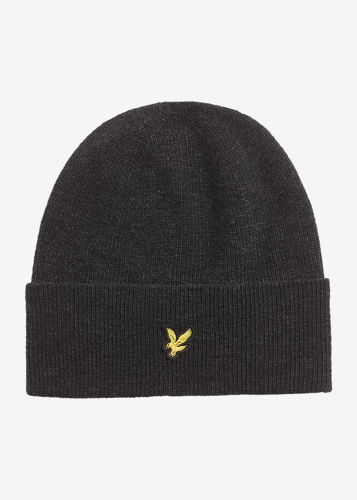 Lambswool blend ribbed beanie - jet black marl