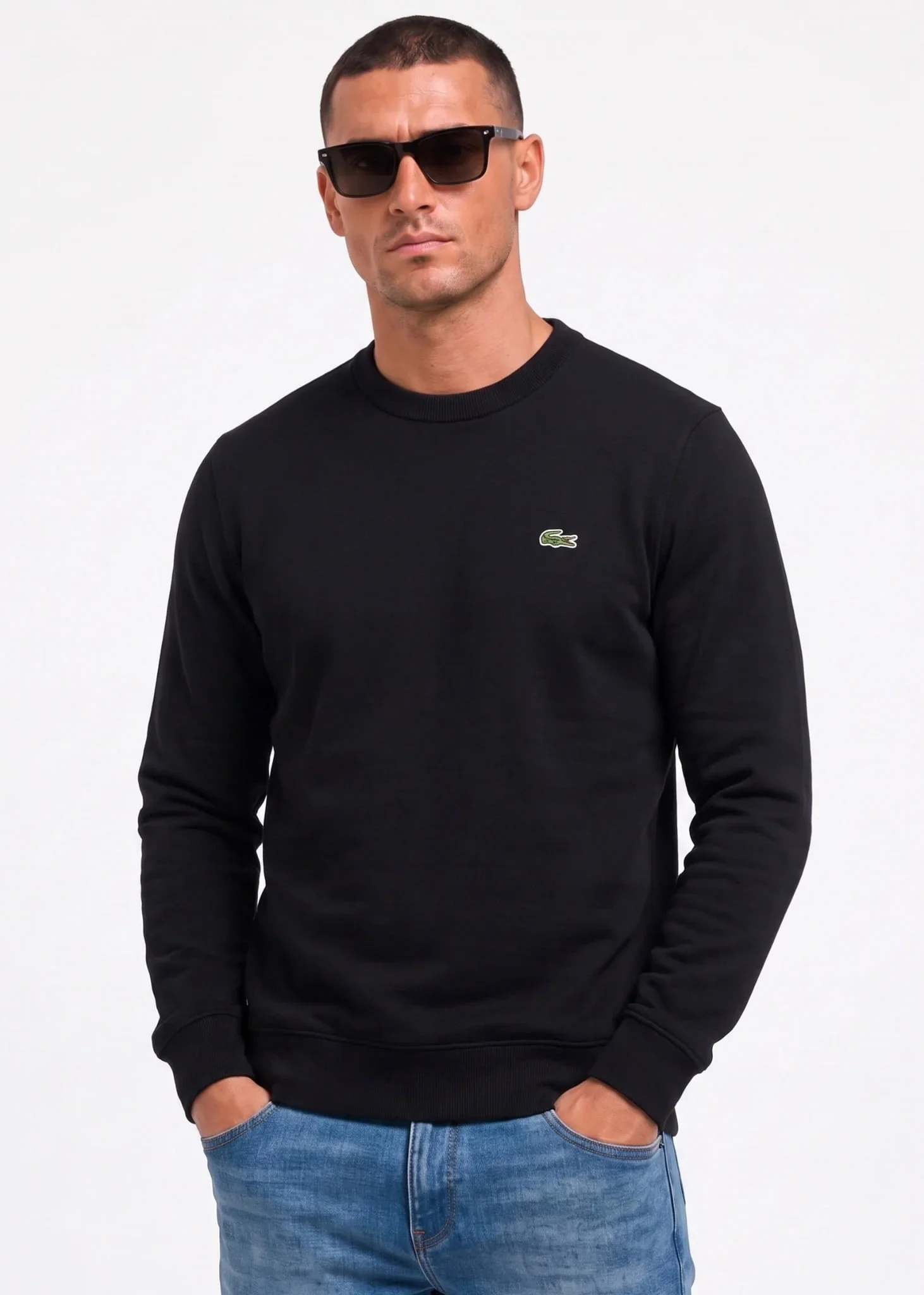 Regular fit crew neck sweater - black