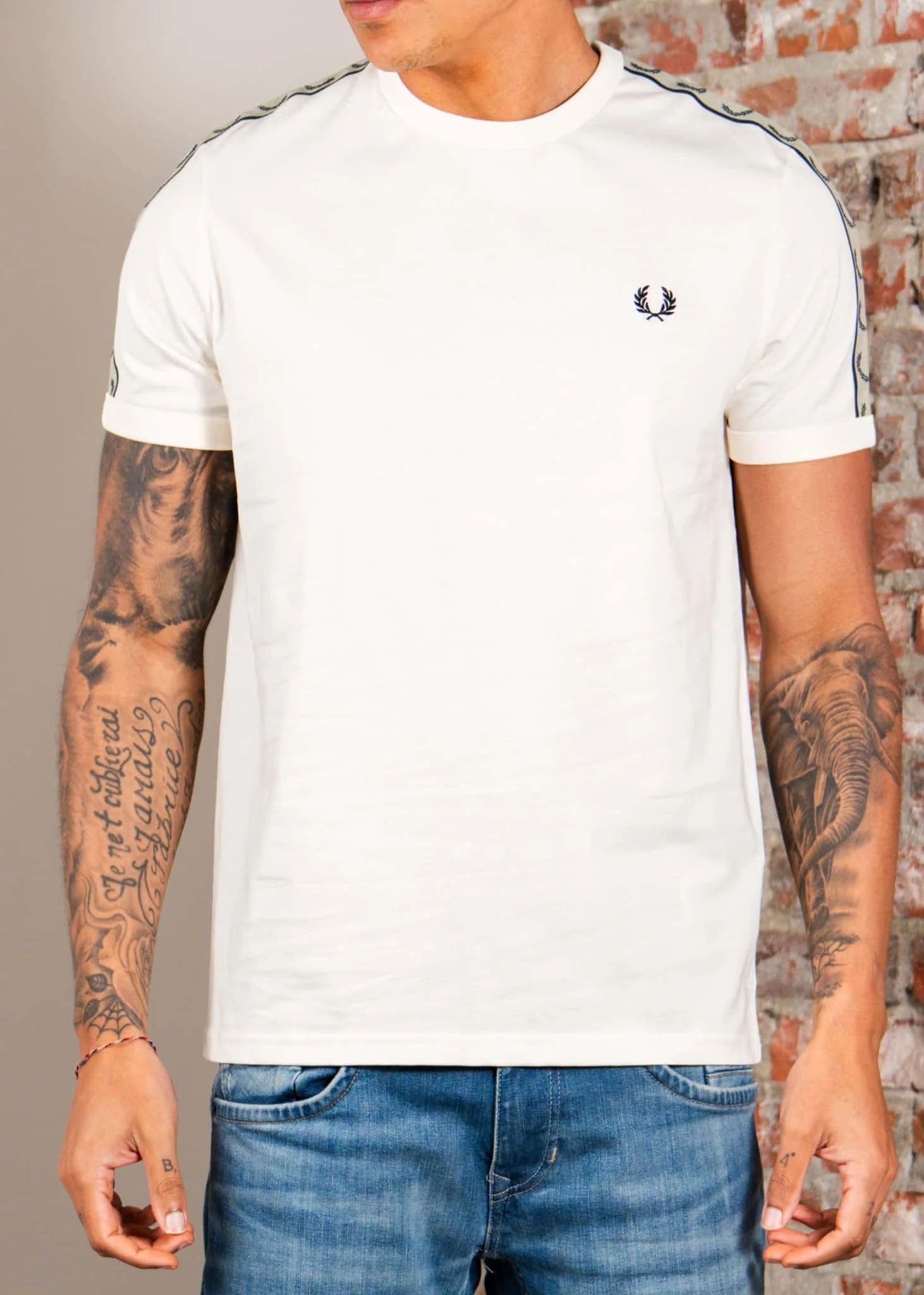 Contrast tape ringer t-shirt - ecru navy