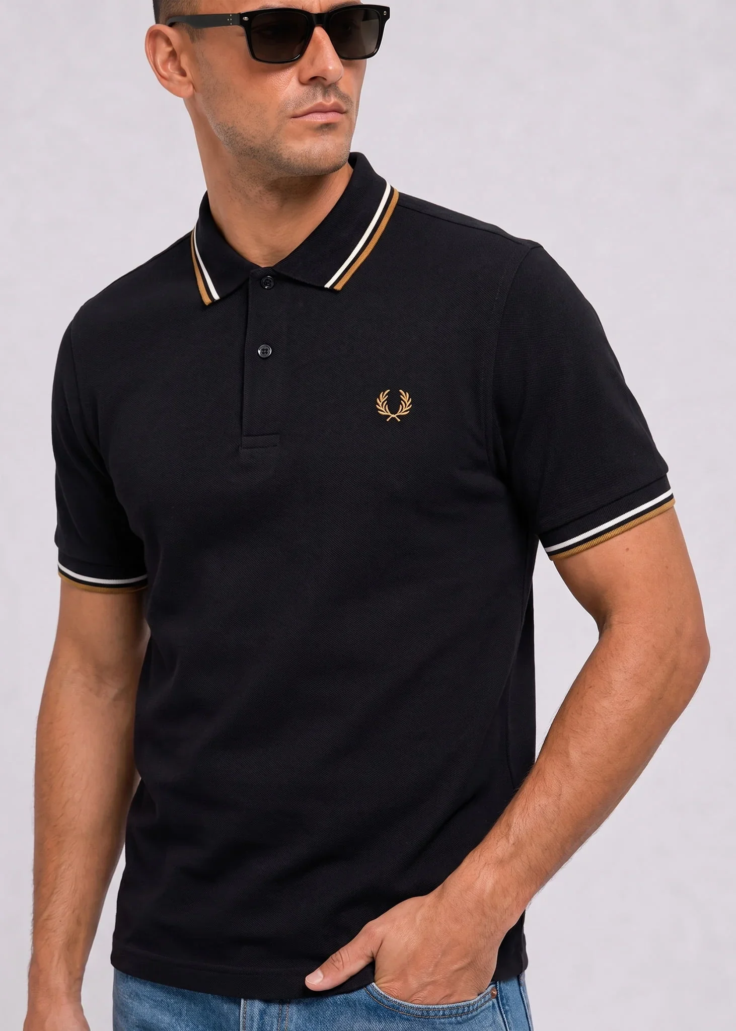 Twin tipped polo - black ecru dark caramel