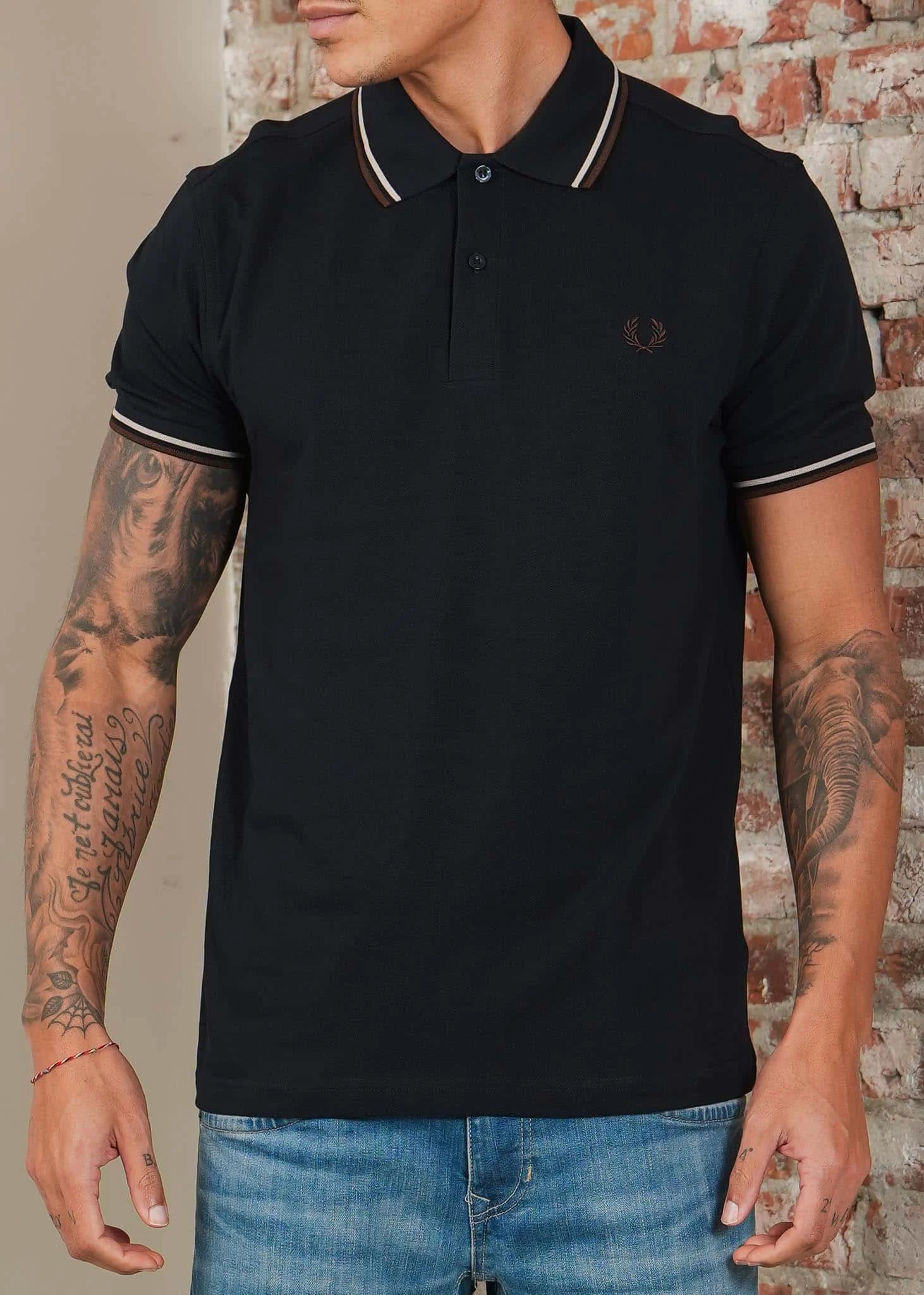 Twin tipped fred perry shirt - Navy Wheat Brown Tobacco