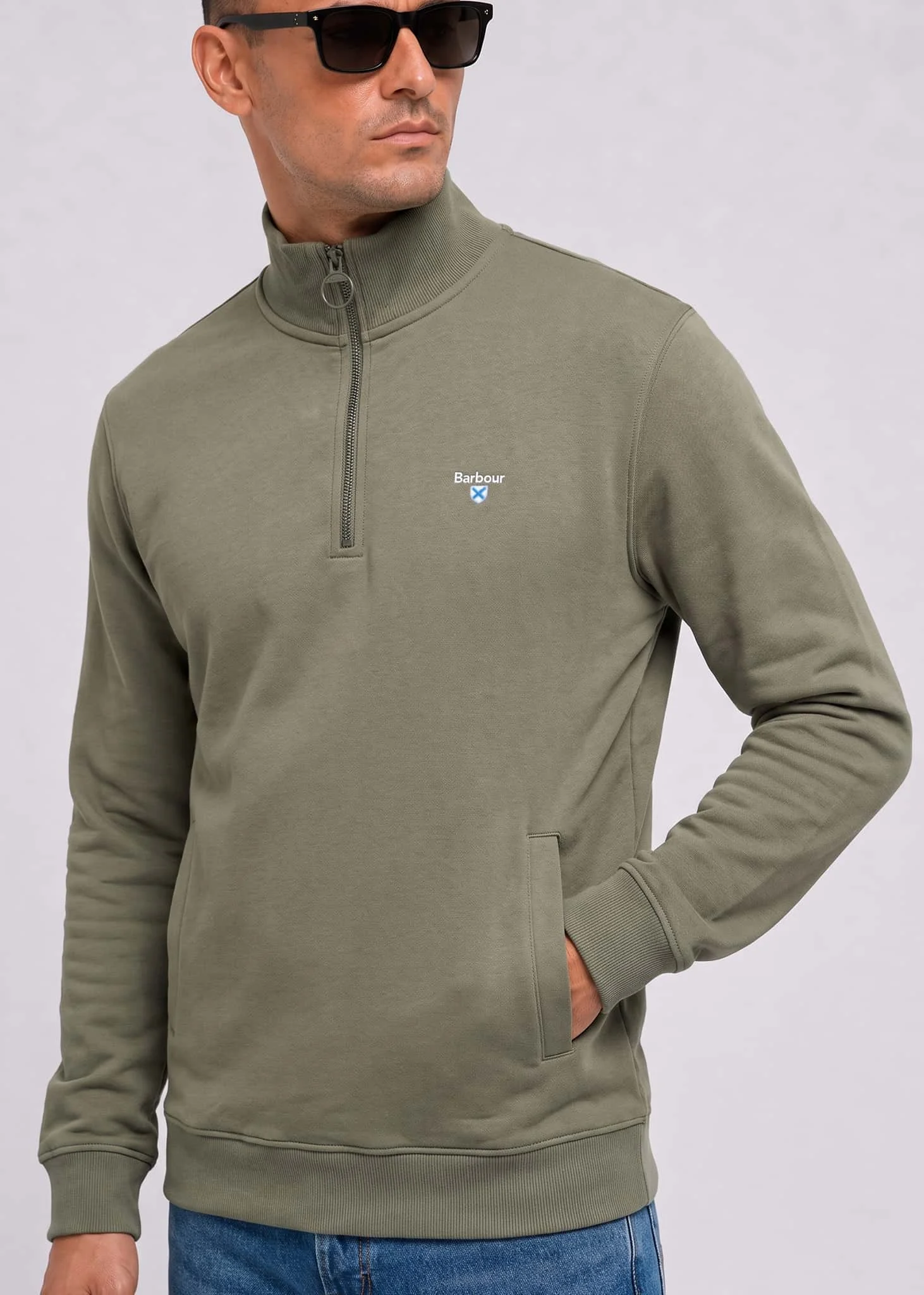 Barbour desmond half zip sweat - agave green