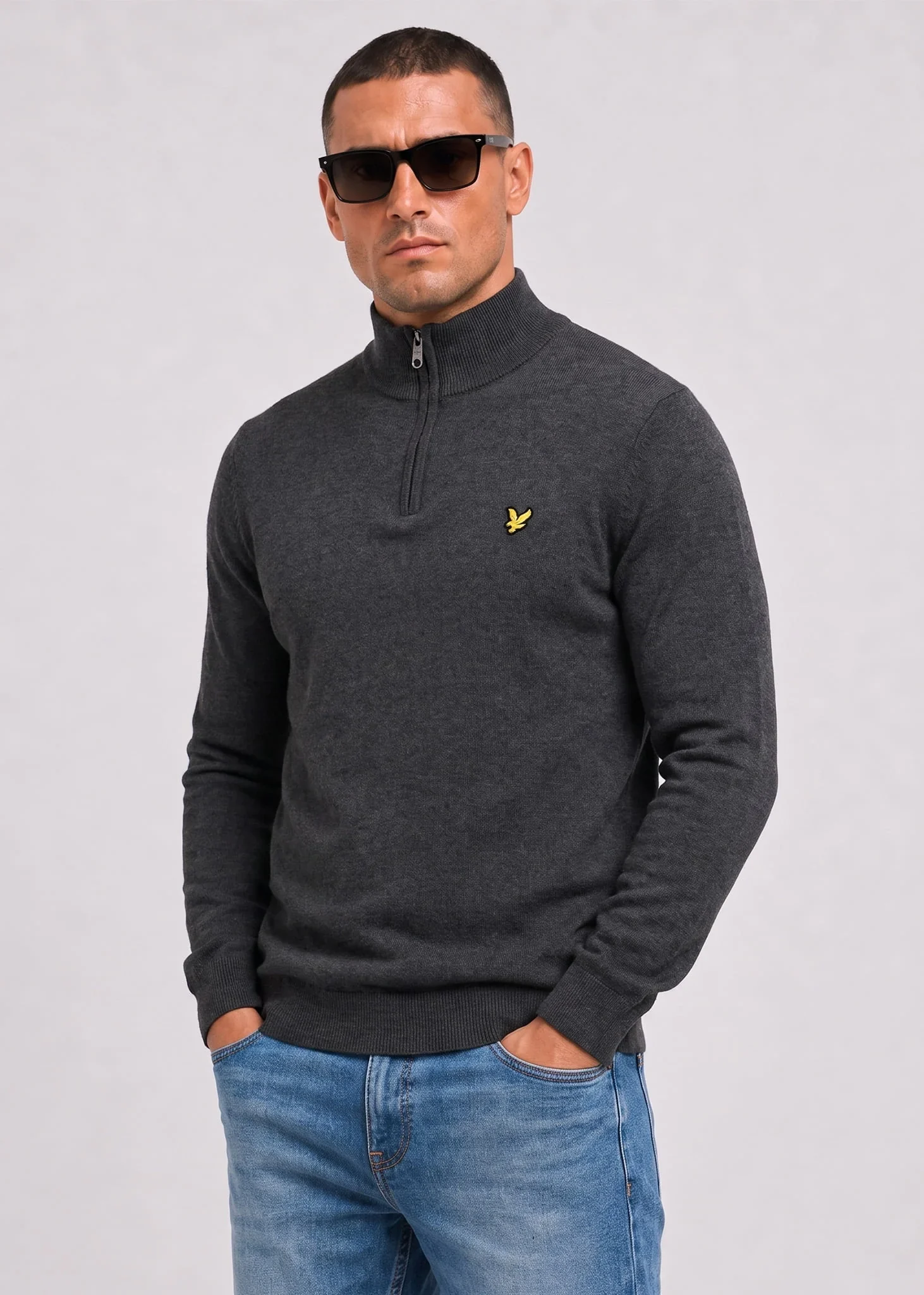 Cotton merino quarter zip jumper - charcoal marl