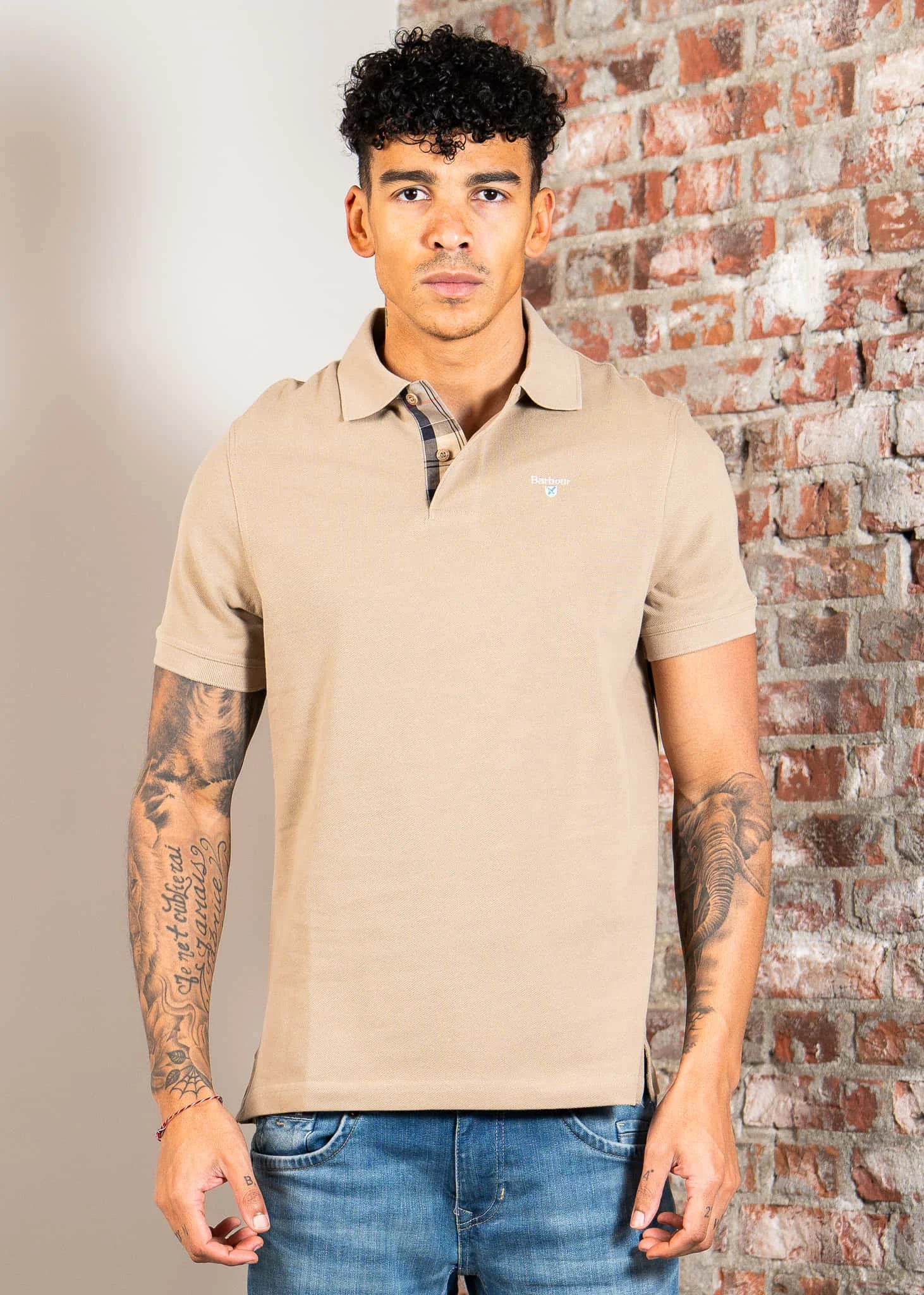 Barbour tartan pique polo shirt - washed stone dress