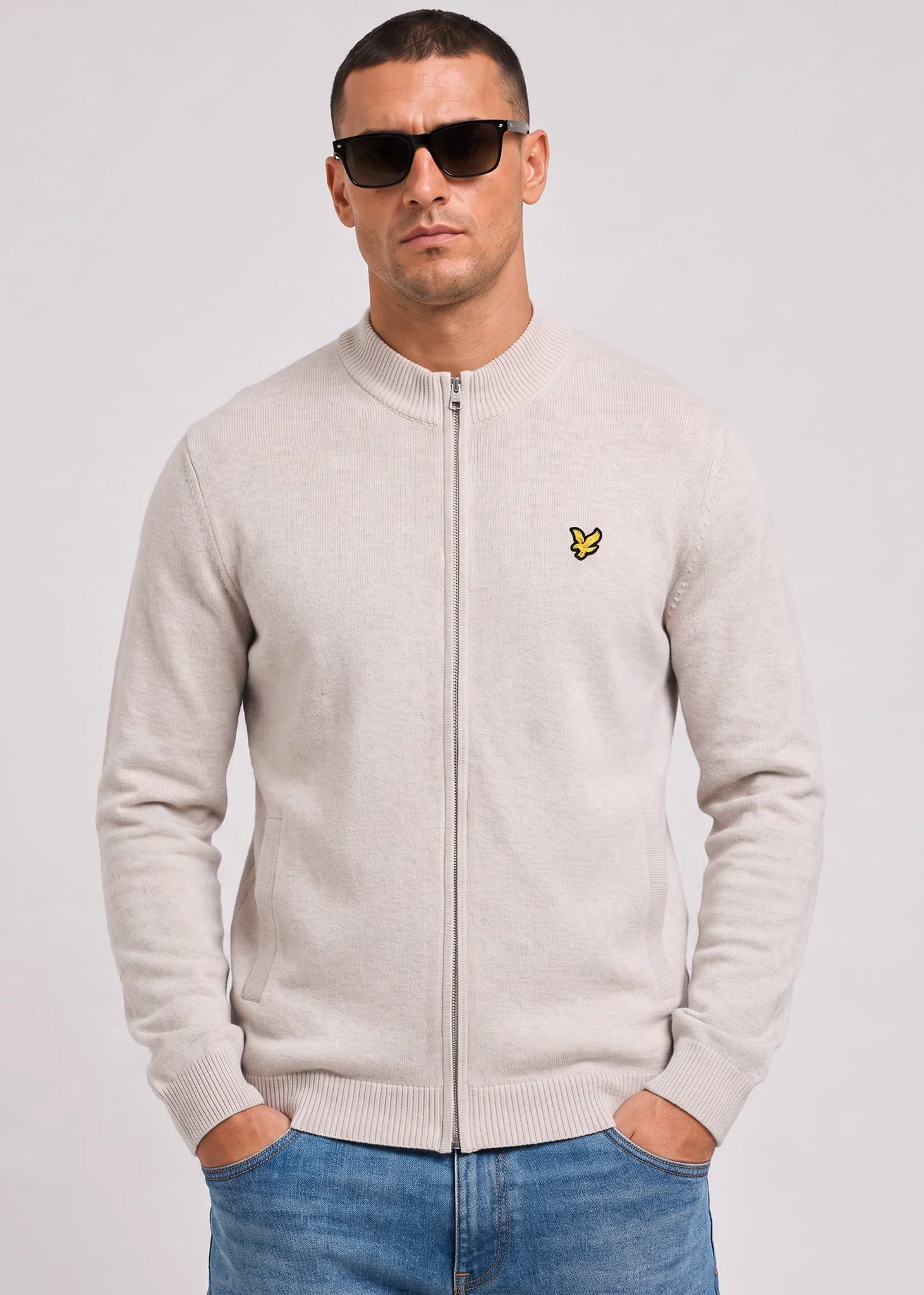 Relaxed cotton merino full zip jumper - cove