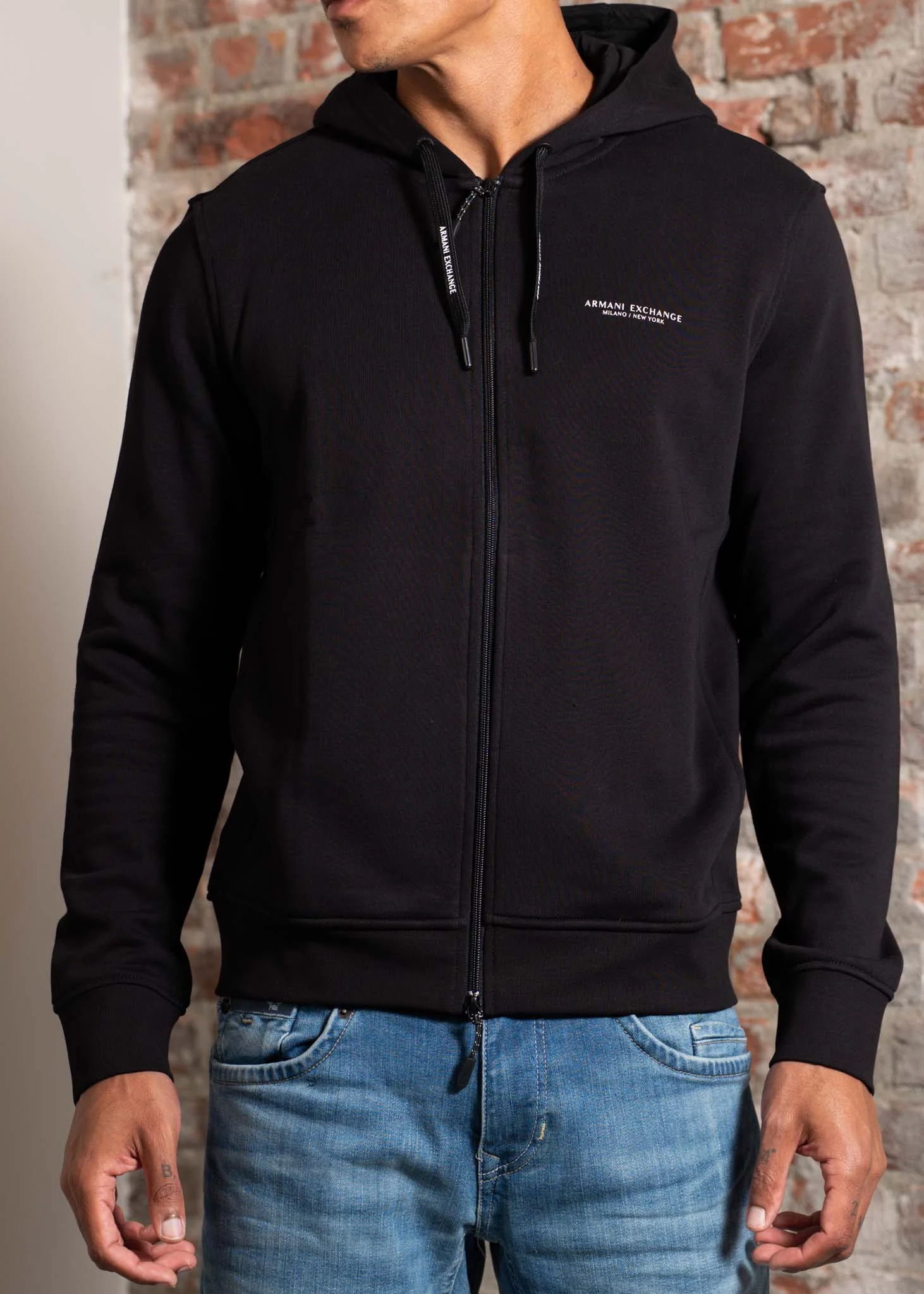 Stretch fabric zip-up sweatshirt - black