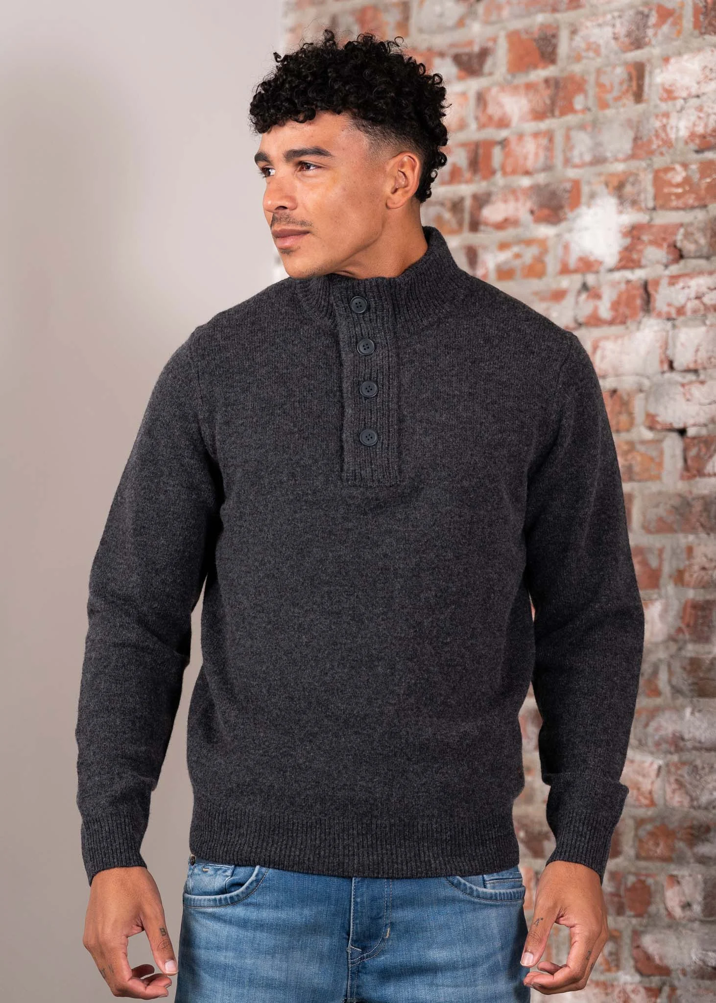 Essential patch half zip knitted jumper - charcoal