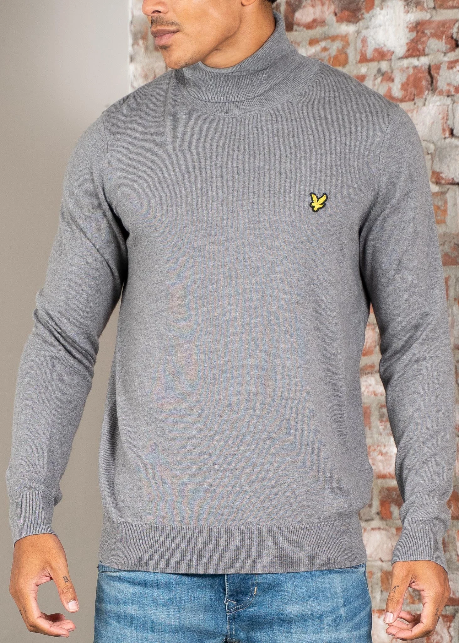 Cotton merino turtleneck jumper - mid grey marl