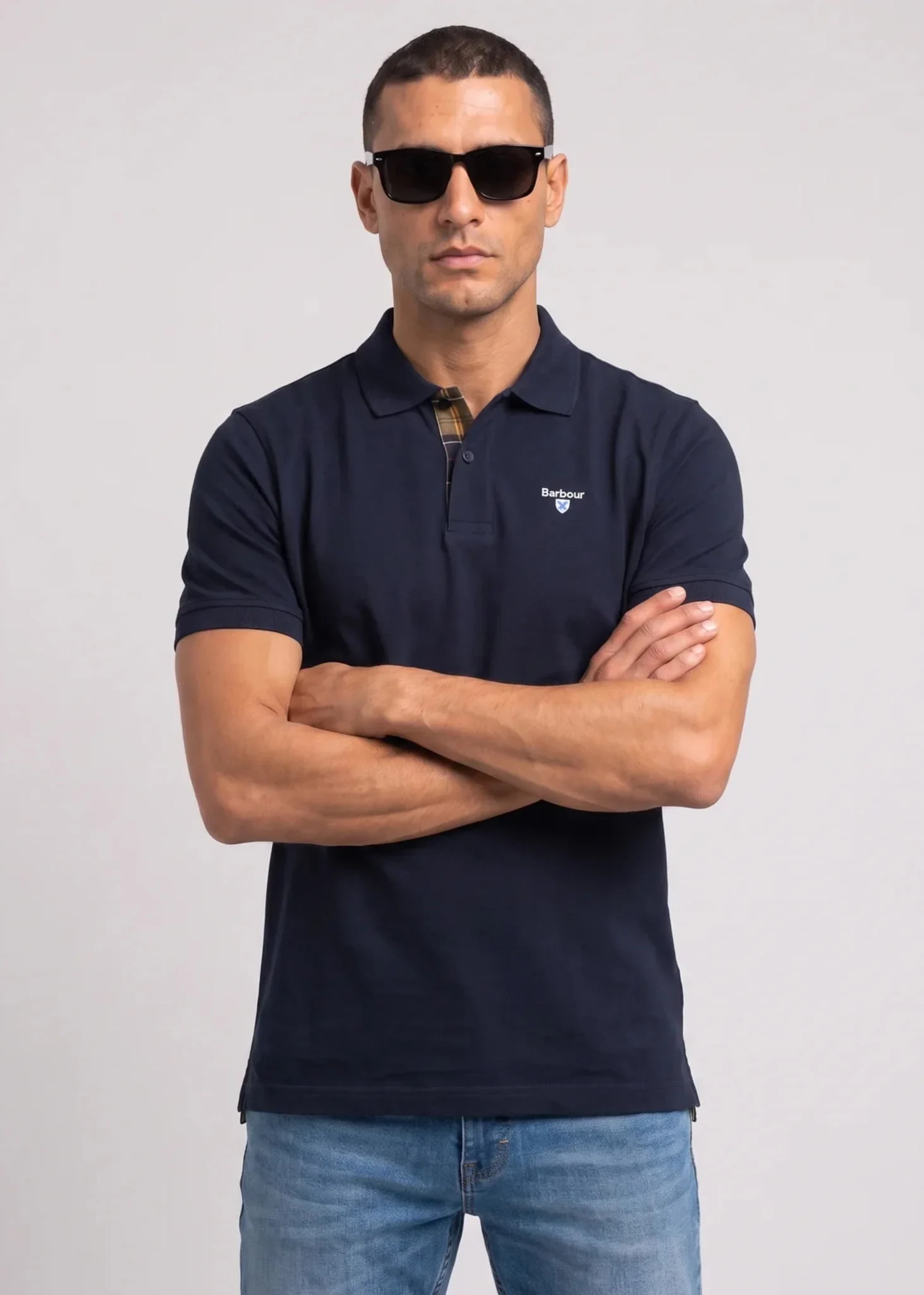 Barbour tartan pique tailored polo shirt - new navy