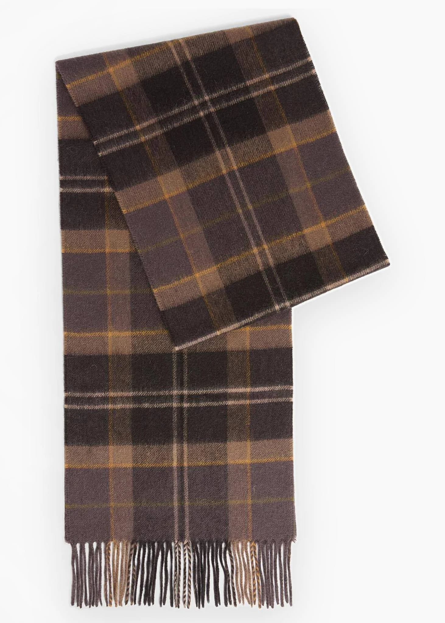 Barbour mineral tartan wool cashmere scarf - dried bracken