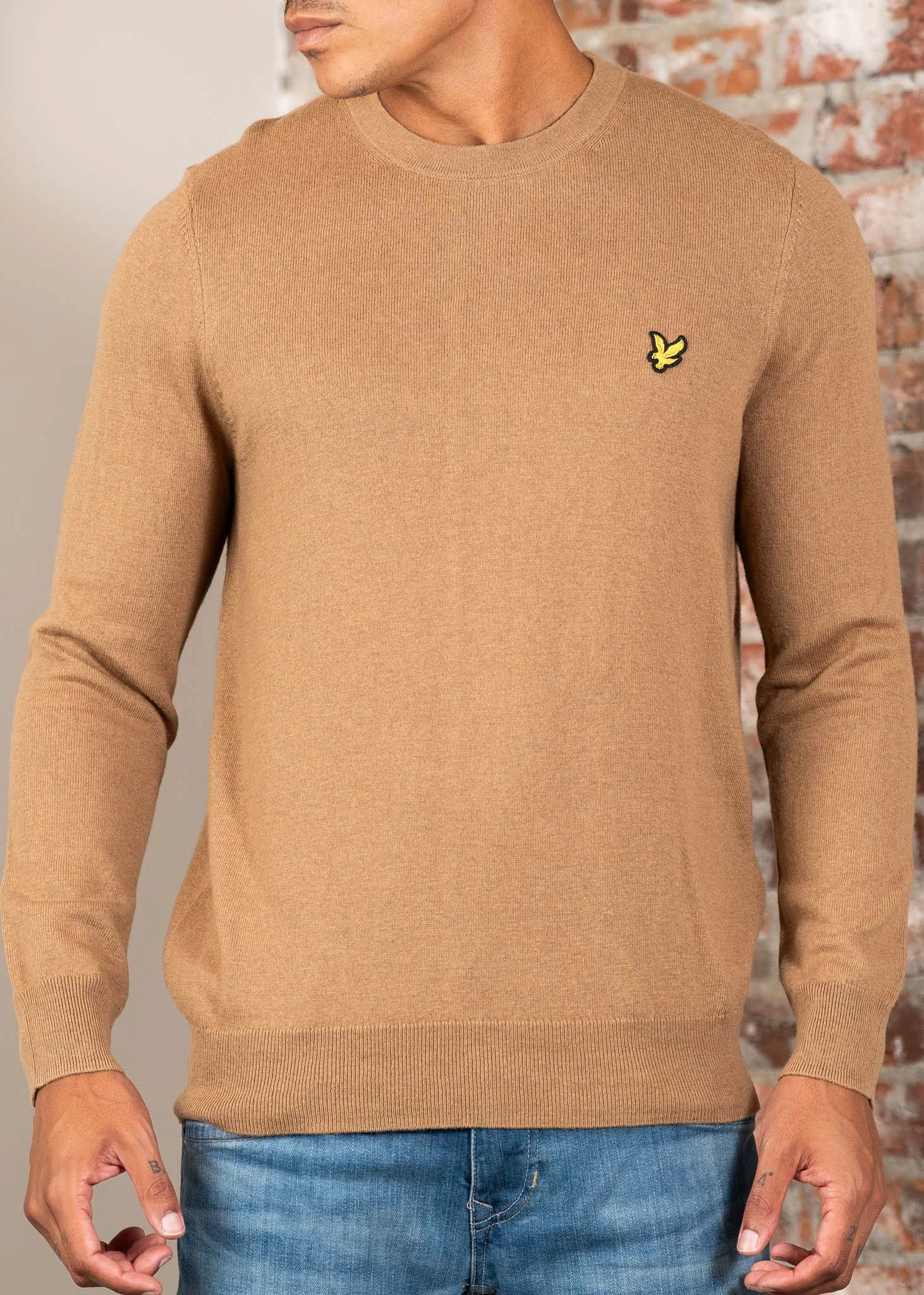 Cotton merino crew neck jumper - tigers eye